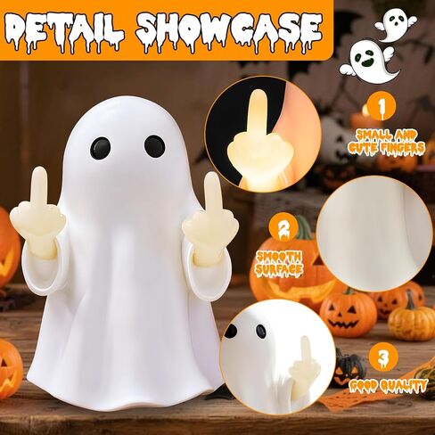 2025 Halloween Figurine Ghost, Ghosts Middles Fingers Figurine，Spooky Cute Halloween Decor，Haunted Porch & Indoor Home Statue，Coffee Table Centerpieces Shelf Mantel Display in Saudi Arabia