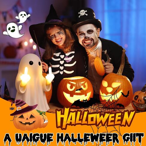 2025 Halloween Figurine Ghost, Ghosts Middles Fingers Figurine，Spooky Cute Halloween Decor，Haunted Porch & Indoor Home Statue，Coffee Table Centerpieces Shelf Mantel Display in Saudi Arabia