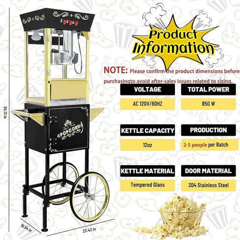 Vintage Popcorn Machine, 16oz Popper Stainless-Steel Kettle & Warming Light, Makes Up to 96 Cups, Ideal for Family Gatherings, Movie Theaters & Amusement Parks, Red in Kuwait