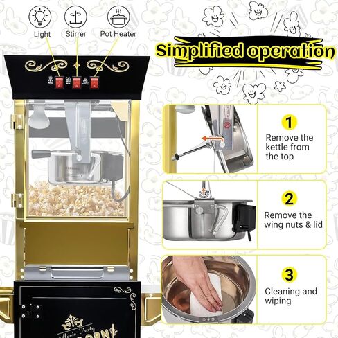Vintage Popcorn Machine, 16oz Popper Stainless-Steel Kettle & Warming Light, Makes Up to 96 Cups, Ideal for Family Gatherings, Movie Theaters & Amusement Parks, Red in Kuwait