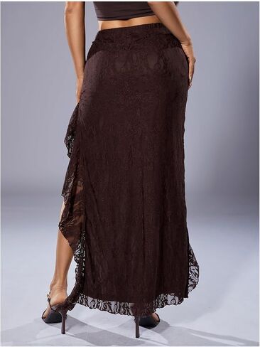 تنورة نسائية من Milumia ذات حافة مكشكشة من الدانتيل، تنانير طويلة غير متماثلة بخصر عالٍ in Kuwait