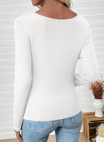 EVALESS Women Long Sleeve Pleated V Neck Rib Knit Slim Fit Shirts Basic Tops 2025 Casual T-Shirt Going Out Workout Outfits in Saudi Arabia