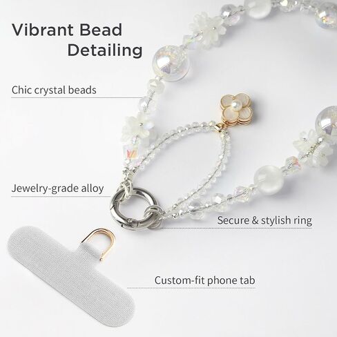 Phone Charm for Women, Anti-Theft Phone Wrist Strap Hands-Free & Beaded Chain, Detachable Cell Phone Lanyard with Tether Tab in Saudi Arabia