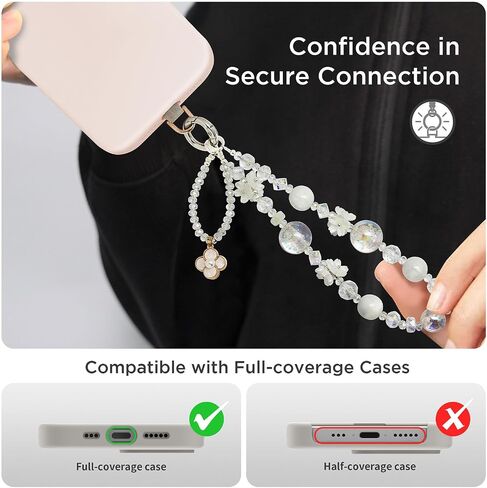 Phone Charm for Women, Anti-Theft Phone Wrist Strap Hands-Free & Beaded Chain, Detachable Cell Phone Lanyard with Tether Tab in Saudi Arabia