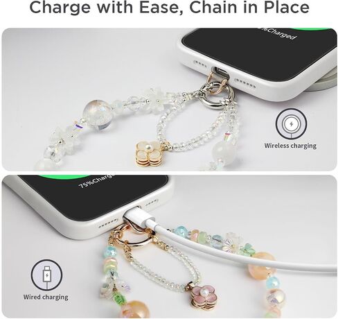 Phone Charm for Women, Anti-Theft Phone Wrist Strap Hands-Free & Beaded Chain, Detachable Cell Phone Lanyard with Tether Tab in Saudi Arabia