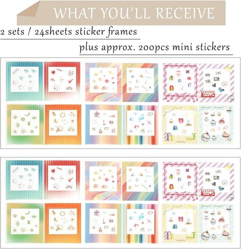 2x3 Mini Film Sticker Frames ، 30pcs ملصقات حدودية أنيقة تناسب Fujifilm Instax Mini Film (54x86mm) ، حدود ملونة لطيفة لـ Polaroid Instax 12 11 90 99 40 41 Se Evo in Kuwait