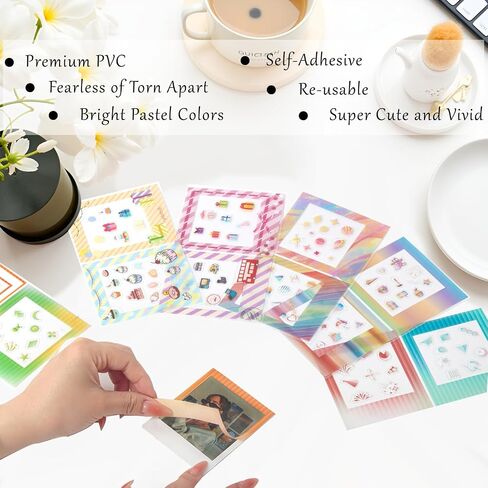 2x3 Mini Film Sticker Frames ، 30pcs ملصقات حدودية أنيقة تناسب Fujifilm Instax Mini Film (54x86mm) ، حدود ملونة لطيفة لـ Polaroid Instax 12 11 90 99 40 41 Se Evo in Kuwait