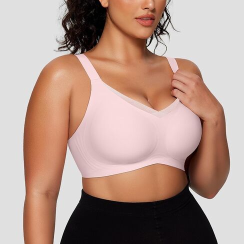 OEAK حمالات الصدر النسائية اللاسلكية V شبكة مريحة Bralette داعمة التي شيرت الصدرية لا Underwire سلس رفع حمالات الصدر اليومية 2XL الوردي in Saudi Arabia