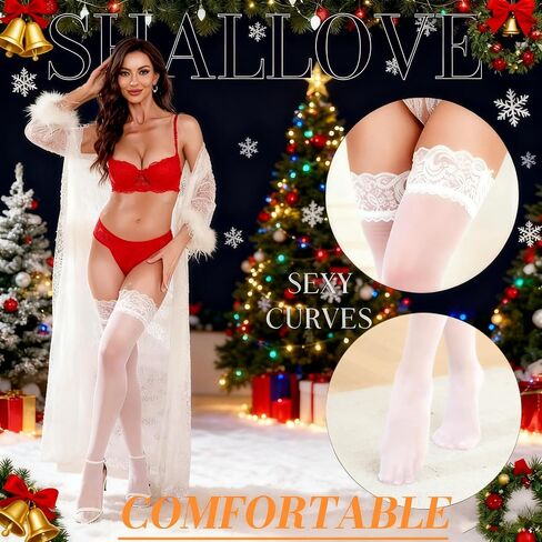 Women's Lace Top Thigh High Sheer Stockings Antiskid Silicone Pantyhose in Saudi Arabia