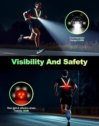 Running Lights for Runners, 500 Lumens 45° Adjustable Running Light with Dual-Reflective Straps, IPX4 Waterproof & USB Rechargeable Chest Running Light Vest for Night Walking, 4-16h Use Time in Kuwait