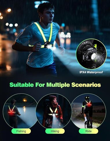 Running Lights for Runners, 500 Lumens 45° Adjustable Running Light with Dual-Reflective Straps, IPX4 Waterproof & USB Rechargeable Chest Running Light Vest for Night Walking, 4-16h Use Time in Kuwait