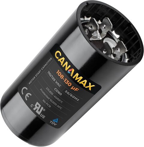 Canamax 400-480 MFD uf 50/60 Hz 110-125 VAC Volts Round Start Capacitor - Replacement for AC Motor Run or Fan Start and Cool or Heat Pump Air Conditioner - Replaces 6FLK9 2MDT9 CAP-400-110 in Saudi Arabia