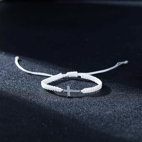 Cross Bracelet for Women Men Adjustable Handmade Wax Rope Bracelets for Protection Jesus Christian Cross Matching Bracelets Minimalist Jewelry in Kuwait