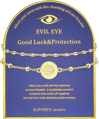 18K Gold Evil Eye Bracelets for Women 5A Cubic Zirconia Eye Adjustable Link Bracelets Protection Jewelry Gift with Card for Mother's Day Christmas in Saudi Arabia