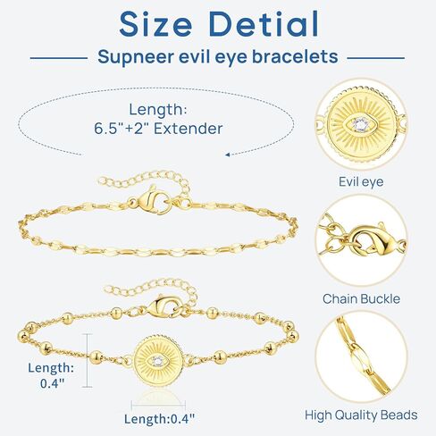 18K Gold Evil Eye Bracelets for Women 5A Cubic Zirconia Eye Adjustable Link Bracelets Protection Jewelry Gift with Card for Mother's Day Christmas in Saudi Arabia