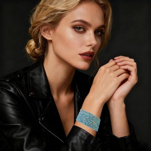 Crystal Stretch Bracelets Set for Women Gold Silver Rhinestone Stackable Cuff Bangle Bracelets Wedding Prom Jewelry in Kuwait