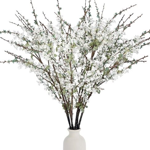 Geegoods 10 Stems Silk Pompon Mum Artificial Flowers with 2 Eucalyptus – 21’’ Long Stem Faux Chrysanthemums for Vase Arrangements, Rustic Farmhouse Fall Centerpieces & Autumn Décor in Kuwait