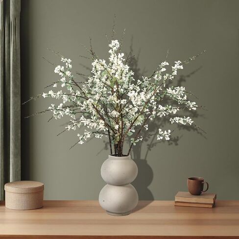 Geegoods 10 Stems Silk Pompon Mum Artificial Flowers with 2 Eucalyptus – 21’’ Long Stem Faux Chrysanthemums for Vase Arrangements, Rustic Farmhouse Fall Centerpieces & Autumn Décor in Kuwait