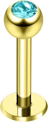 Crystal Stone Gold Anodized 316L Surgical Steel Ball Top with 16 Gauge Lip Labret - Tragus Bar Piercing - Labret Stud Helix - Tragus Piercing Jewelry in Saudi Arabia