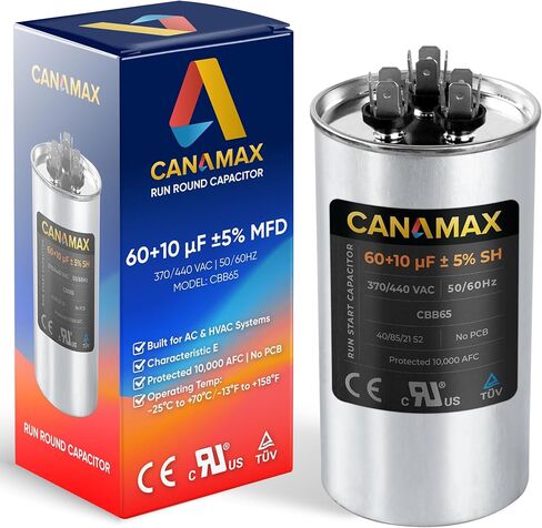 مكثف Canamax 40+10 فائق التوهج/MFD 50/60 هرتز 370-440 فولت تيار متردد - بديل لتشغيل محرك التيار المتردد أو تشغيل المروحة ومكيف الهواء البارد أو المضخة الحرارية - يستبدل C34010 C34010R 12246 100335-50 in Kuwait
