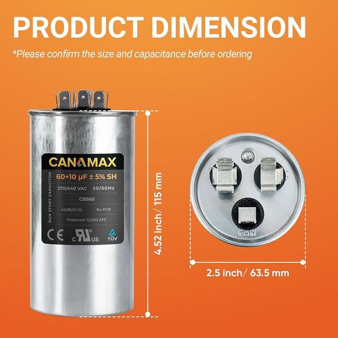 مكثف Canamax 40+10 فائق التوهج/MFD 50/60 هرتز 370-440 فولت تيار متردد - بديل لتشغيل محرك التيار المتردد أو تشغيل المروحة ومكيف الهواء البارد أو المضخة الحرارية - يستبدل C34010 C34010R 12246 100335-50 in Kuwait