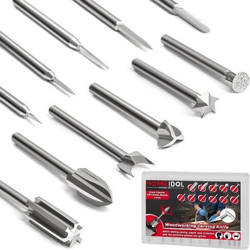 10 مساءً بتات حفر نحت الخشب ، Homidol 1/8 "أدوات نحت خشب شانك متوافقة مع إكسسوارات أدوات Dremel ، مجموعة مثقلة نقش للنحت DIY حفر النحت الدقيق in Kuwait