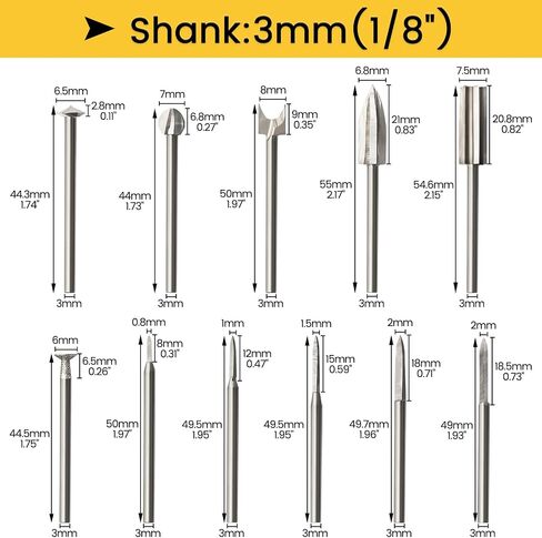 10 مساءً بتات حفر نحت الخشب ، Homidol 1/8 "أدوات نحت خشب شانك متوافقة مع إكسسوارات أدوات Dremel ، مجموعة مثقلة نقش للنحت DIY حفر النحت الدقيق in Kuwait