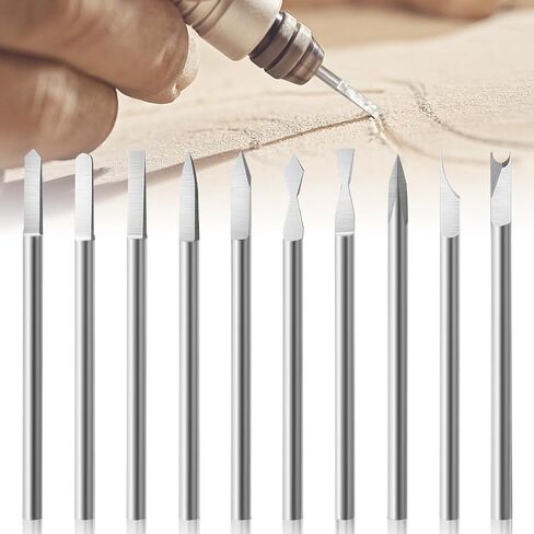 10 مساءً بتات حفر نحت الخشب ، Homidol 1/8 "أدوات نحت خشب شانك متوافقة مع إكسسوارات أدوات Dremel ، مجموعة مثقلة نقش للنحت DIY حفر النحت الدقيق in Kuwait