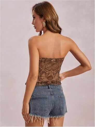 بلوزة GORGLITTER النسائية الشبكية غير المتماثلة بدون حمالات للخروج Y2K Bandeau Tops in Saudi Arabia