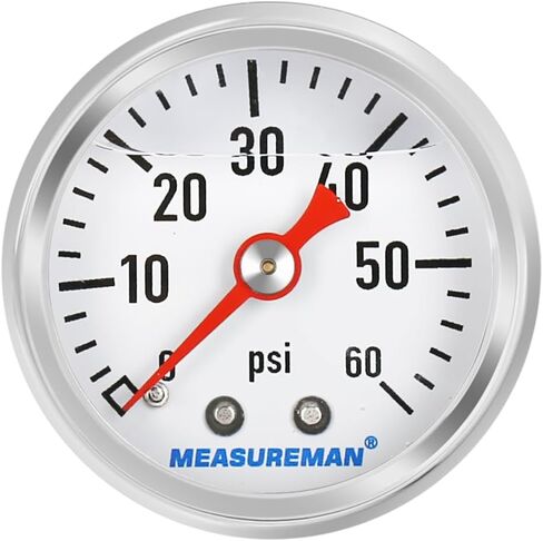MEASUREMAN 1.5" Liquid Filled Fuel Pressure Gauge, 0-15 PSI Range for Accurate Tuning - Stainless Steel Case with a 1/16" NPT Center Back Mount in Kuwait