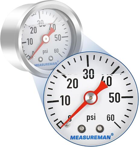 MEASUREMAN 1.5" Liquid Filled Fuel Pressure Gauge, 0-15 PSI Range for Accurate Tuning - Stainless Steel Case with a 1/16" NPT Center Back Mount in Kuwait