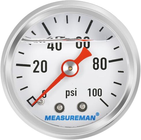 MEASUREMAN 1.5" Liquid Filled Fuel Pressure Gauge, 0-15 PSI Range for Accurate Tuning - Stainless Steel Case with a 1/16" NPT Center Back Mount in Kuwait