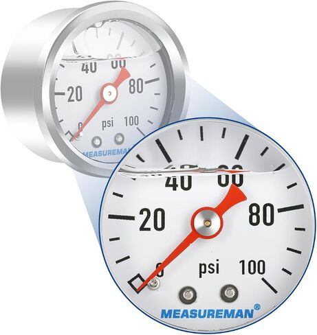 MEASUREMAN 1.5" Liquid Filled Fuel Pressure Gauge, 0-15 PSI Range for Accurate Tuning - Stainless Steel Case with a 1/16" NPT Center Back Mount in Kuwait