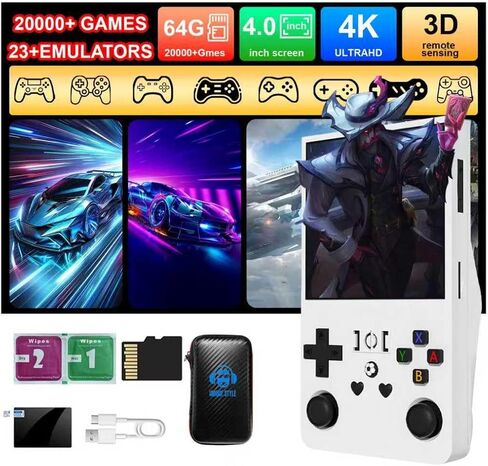 R36MAX Retro Handheld Game Console ، شاشة IPS OCA HD MIPI مقاس 4 بوصات ، نظام Linux مفتوح المصدر و 18000 من الألعاب ، وحدة ألعاب فيديو محمولة 64 جيجابايت. (أسود) in Kuwait
