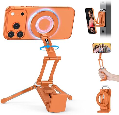 Omoton 360 ° Rotating for Magsafe Tripod Mount ، حامل الهاتف المغناطيسي القابل للتعديل للألومنيوم لأجهزة iPhone 16/15/14/13 Pro Max ، موقف الهاتف الخلوي القابل للطي يناسب مدونة VLOG ، صالة الألعاب الرياضية ، ملحقات السفر in Saudi Arabia
