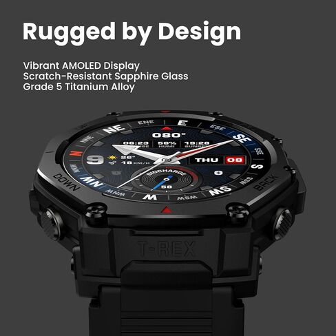 Amazfit T-Rex 3 Pro Outdoor Smart Watch 48 مم شاشة AMOLED ، TI ، توج ، GPS المزدوج ، خرائط غير متصلة بالإنترنت ، بطارية 25 يومًا ، مصباحًا مدمجًا ، 10 أجهزة الصراف الآلي ، 180+ وضع رياضي لنظام Android & iPhone ، أسود ، أسود in Kuwait