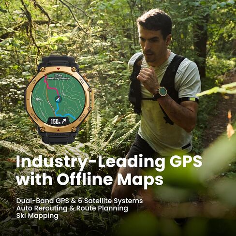 Amazfit T-Rex 3 Pro Outdoor Smart Watch 48 مم شاشة AMOLED ، TI ، توج ، GPS المزدوج ، خرائط غير متصلة بالإنترنت ، بطارية 25 يومًا ، مصباحًا مدمجًا ، 10 أجهزة الصراف الآلي ، 180+ وضع رياضي لنظام Android & iPhone ، أسود ، أسود in Kuwait