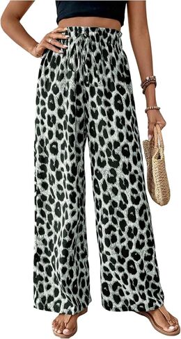 SHENHE Women's Leopard Print Wide Leg Palazzo Pants High Paperbag Waist Cheetah Trousers in Saudi Arabia