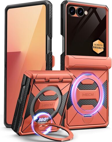 TONGATE 360° Spin Magnetic Stand for Z Flip 7 Case with Privacy Screen Protector, [Compatible with Magsafe] [Anti Spy] Full-Body Shockproof Samsung Galaxy Z Flip 7 Case with Hinge Protection, Black in Kuwait