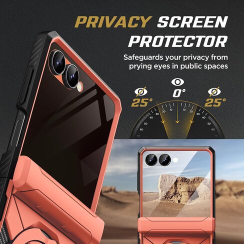 TONGATE 360° Spin Magnetic Stand for Z Flip 7 Case with Privacy Screen Protector, [Compatible with Magsafe] [Anti Spy] Full-Body Shockproof Samsung Galaxy Z Flip 7 Case with Hinge Protection, Black in Kuwait