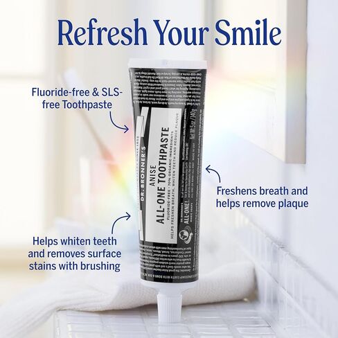 Dr. Bronner’s - All-One Toothpaste Variety Pack - Peppermint, Cinnamon, Anise, & Spearmint, 70% Organic Ingredients, Natural & Effective, Fluoride-Free, Helps Freshen Breath, Vegan (5oz, 4-Pack) in Kuwait