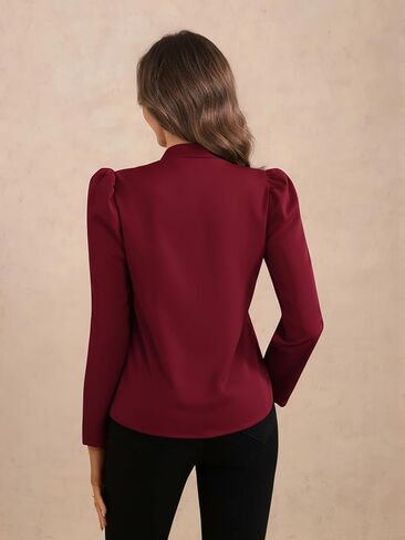 Women's Bow Tie Neck Puff Long Sleeve Blouse Elegant Work Office Shirts in Saudi Arabia