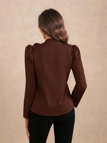 Women's Bow Tie Neck Puff Long Sleeve Blouse Elegant Work Office Shirts in Saudi Arabia