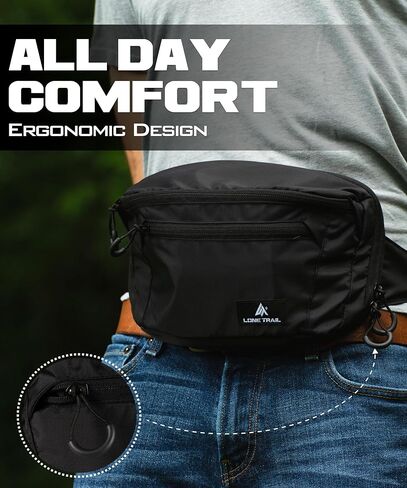 Lone Trail Subcompact مخفي Carry Fanny Pack للرجال | قابلة للتعديل CCW Fanny Pack للرجال المشي لمسافات طويلة والسفر ، والوصول السريع إلى جيوب الخلفية- حزم الخصر التكتيكية مع حزام رئيسي وقابل للتعديل بالكامل in Kuwait