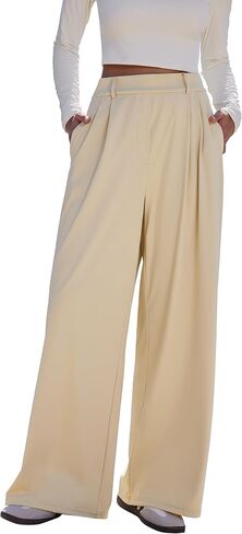 MOOSLOVER Women Wide Leg Dress Pants Stretchy Pull On High Waisted Work Pants Business Casual Trousers with Pockets in Saudi Arabia