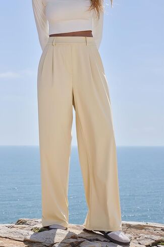 MOOSLOVER Women Wide Leg Dress Pants Stretchy Pull On High Waisted Work Pants Business Casual Trousers with Pockets in Saudi Arabia