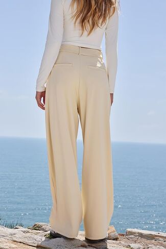 MOOSLOVER Women Wide Leg Dress Pants Stretchy Pull On High Waisted Work Pants Business Casual Trousers with Pockets in Saudi Arabia