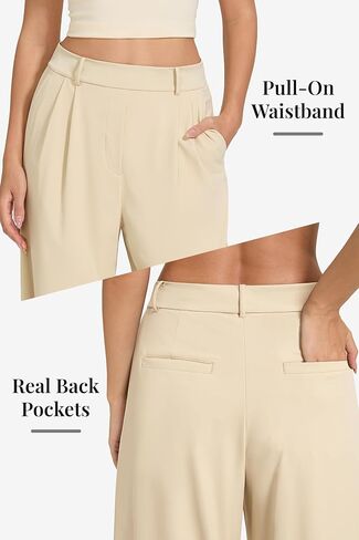 MOOSLOVER Women Wide Leg Dress Pants Stretchy Pull On High Waisted Work Pants Business Casual Trousers with Pockets in Saudi Arabia