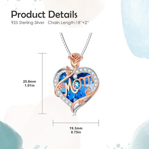 Wife/Sister/Daughter/Grandma Necklace with Heart Crystal 925 Sterling Silver Pendant Necklace Birthday Christmas Jewelry Gifts for Daughter from Mom and Dad in Saudi Arabia
