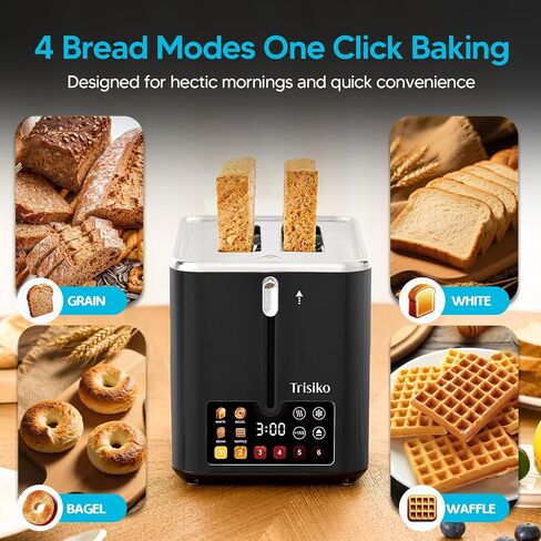 Trisiko® Touch Screen Screen Toster 2 ، محمصة ذكية من الفولاذ المقاوم للصدأ مع جهاز توقيت رقمي ، 1.38 "فتحات إضافية للخبز والخبز ، مع إعادة التسخين ، إلغاء ، إلغاء ، +15S دفعة ، رائعة للمنزل ، المكتب ، النوم in Kuwait